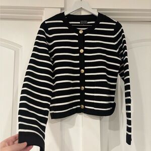 Black & White Striped Knit Button-Front Top